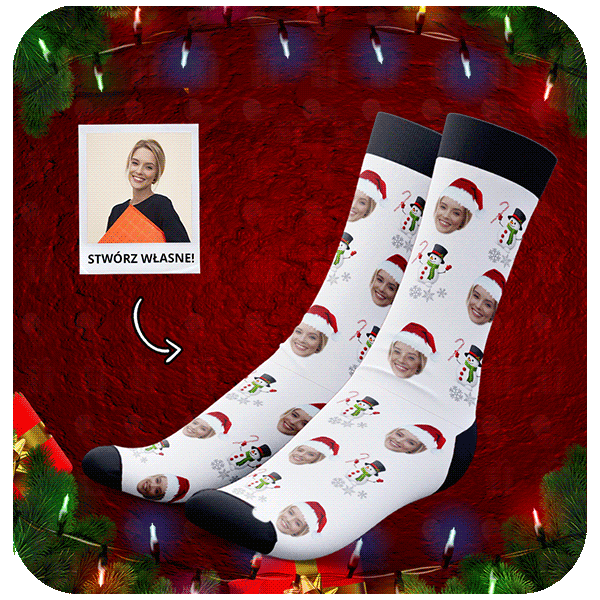 Skarpetki z Twoim Zdjęciem Bałwan - Świąteczne Śmieszne Skarpetki Personalizowane na Prezent