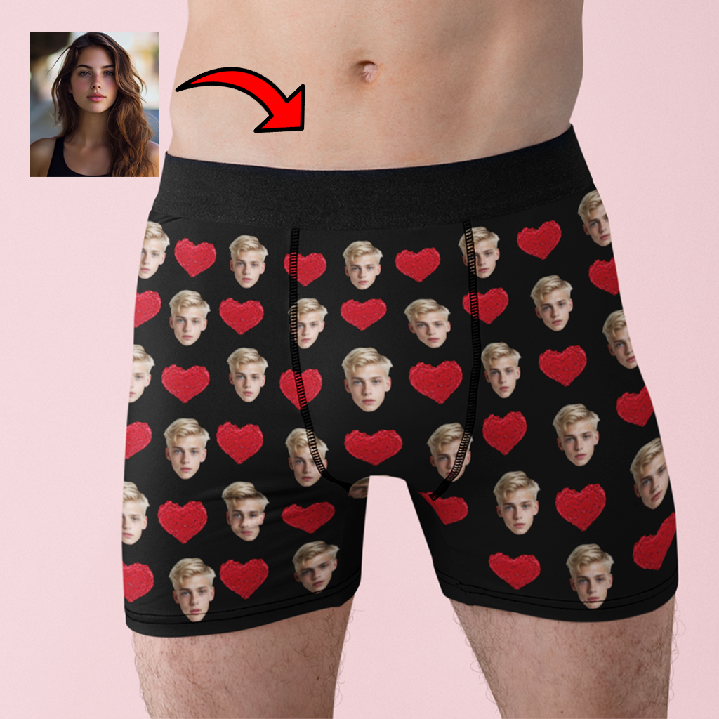 bokserki z twarza serca