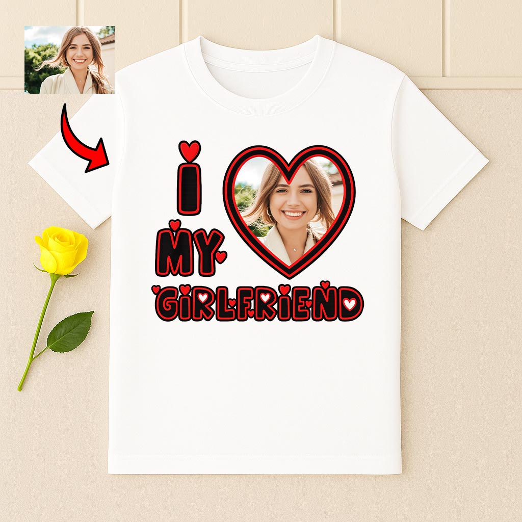 Personalizowana Koszulka I Love My Girlfriend ze zdjęciem