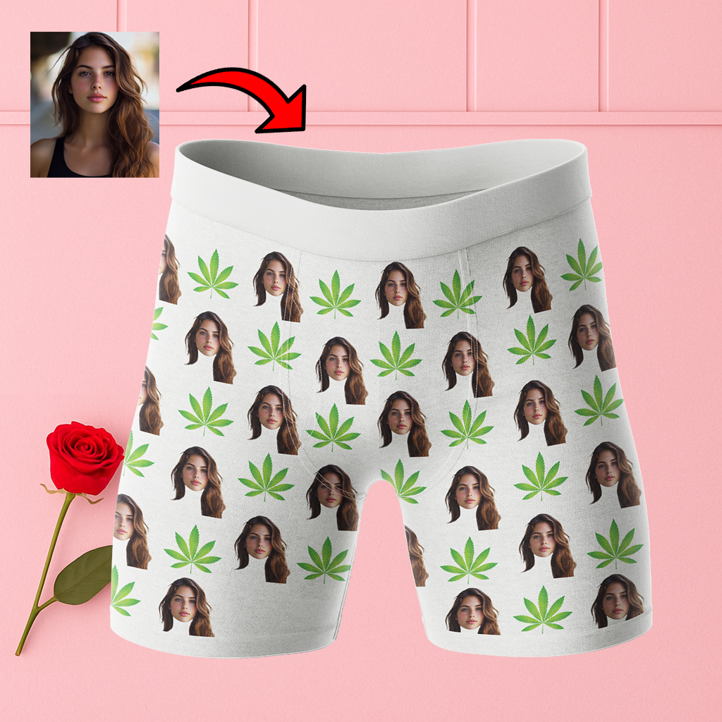 Bokserki z twarzą Marihuana | Śmieszne personalizowane bokserki dla faceta