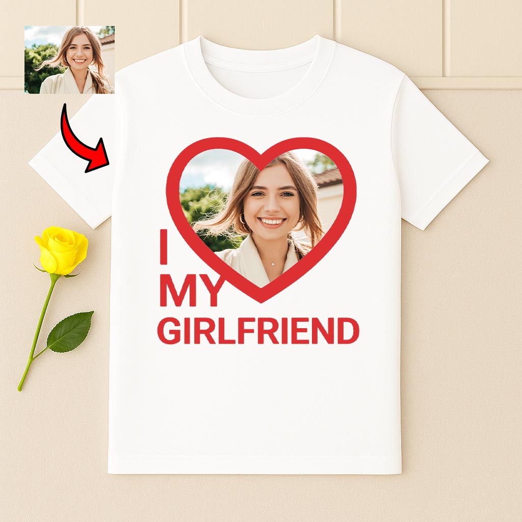 Koszulka I Love My Girlfriend ze zdjęciem w serca