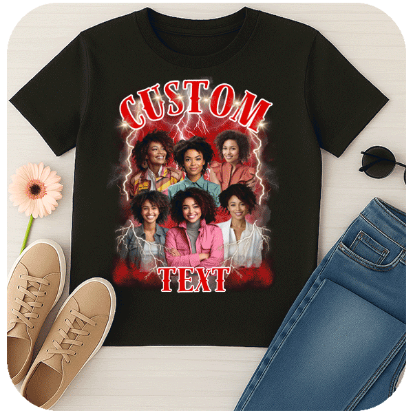 Koszulka Bootleg ze Zdjęciami i Napisami