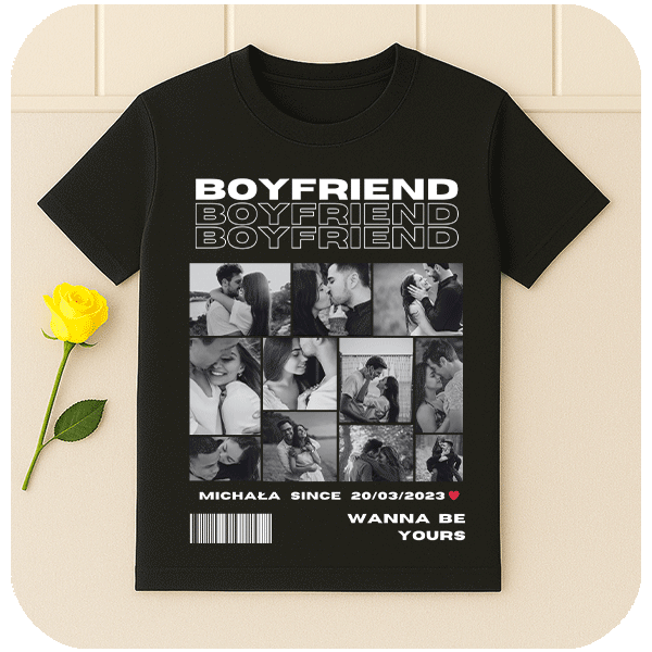 Koszulka dla par z własnym nadrukiem | Personalizowana koszulka Boyfriend ze zdjęciami