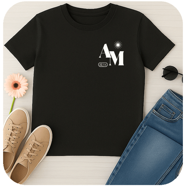 Koszulka z inicjałami i datą | Personalizowana koszulka dla par z nadrukiem