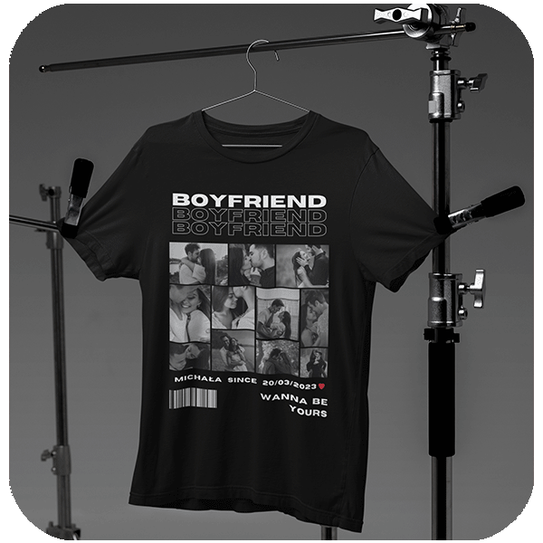 Koszulka dla par z własnym nadrukiem | Personalizowana koszulka Boyfriend ze zdjęciami