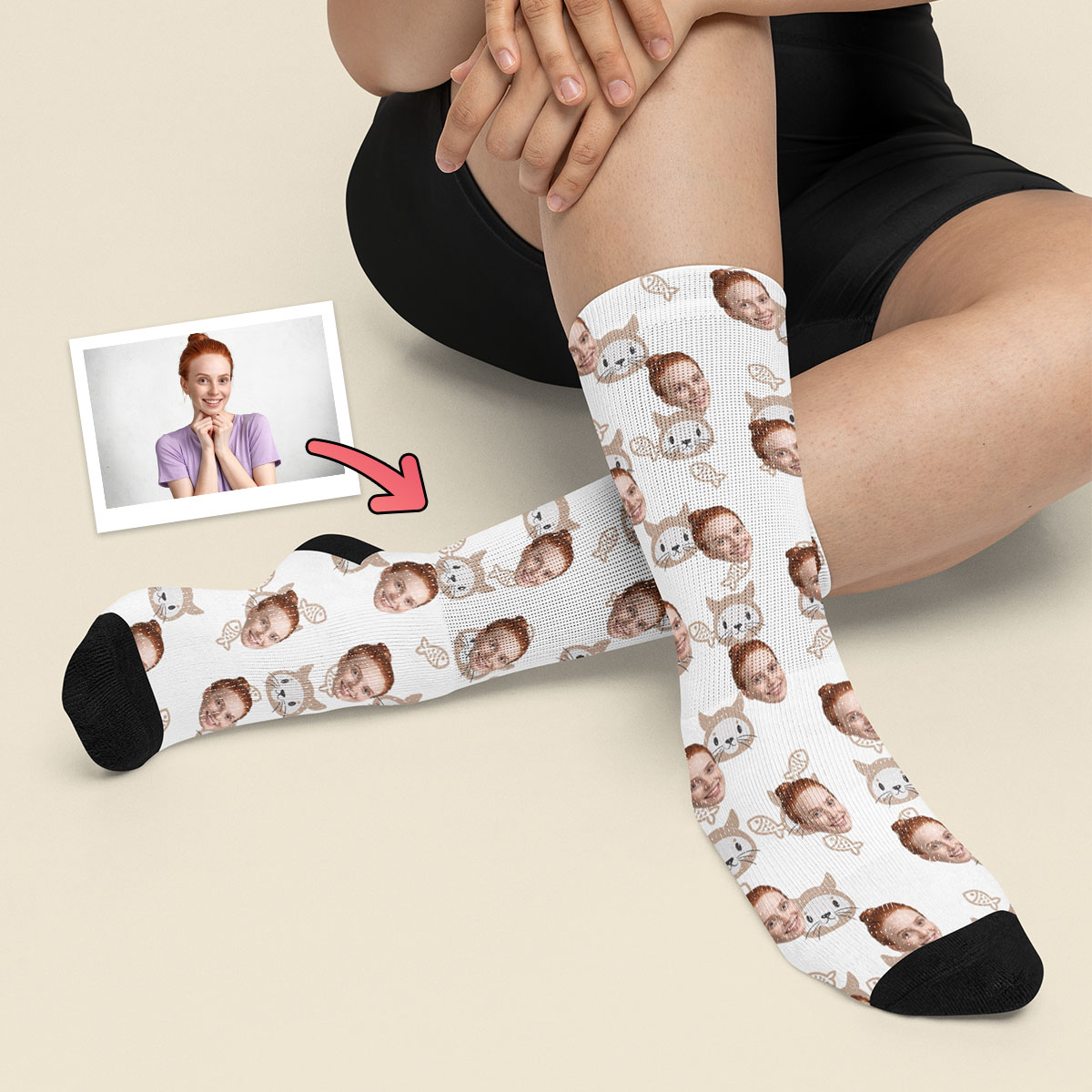 Śmieszne Skarpetki ze Zdjęciem Kota