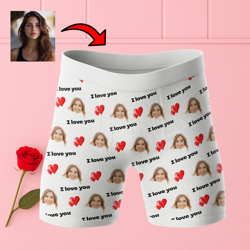 Bokserki z twarzą I Love You | Personalizowane bokserki dla mężczyzny