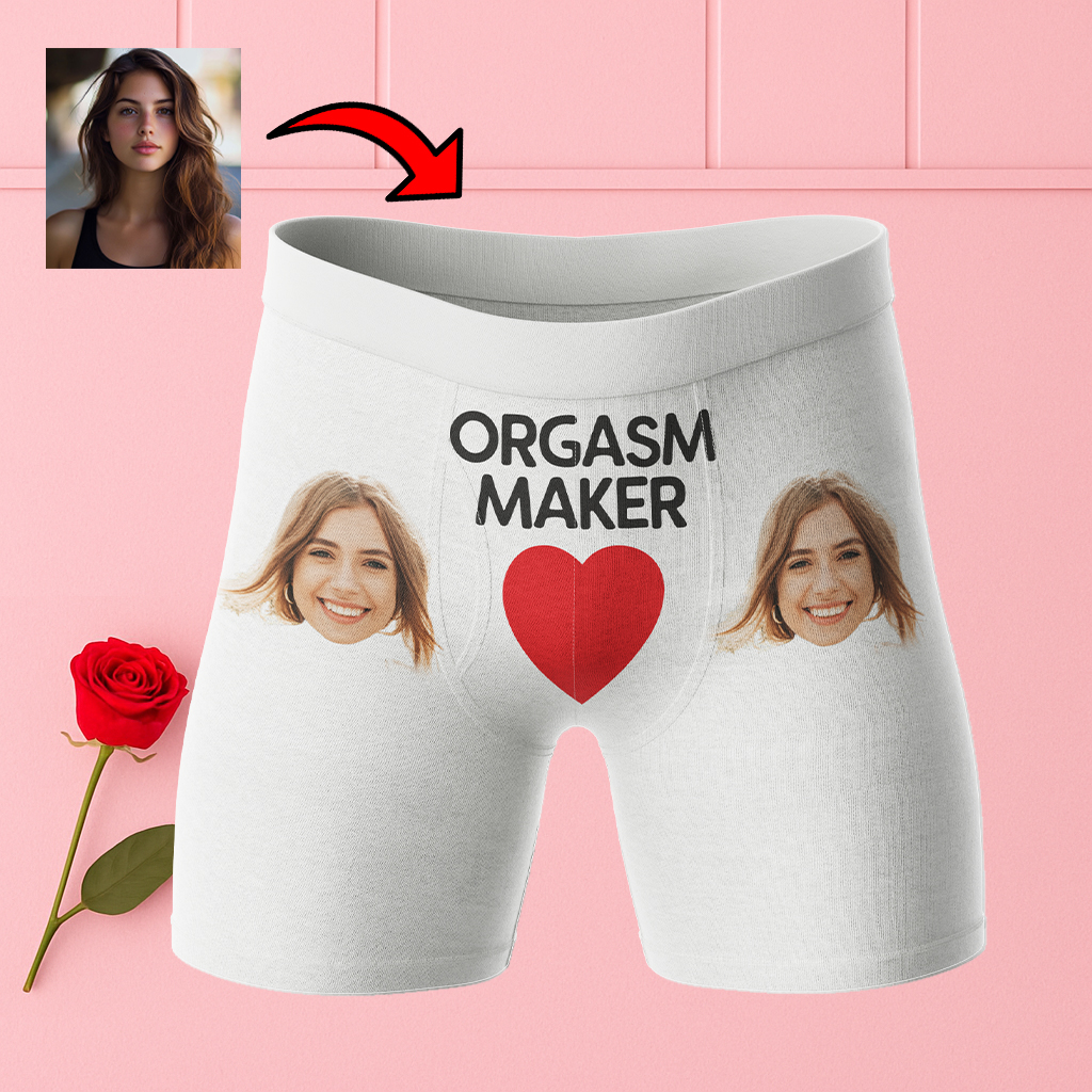 Bokserki z twarzą Orgasm Maker | Śmieszne personalizowane bokserki dla mężczyzny