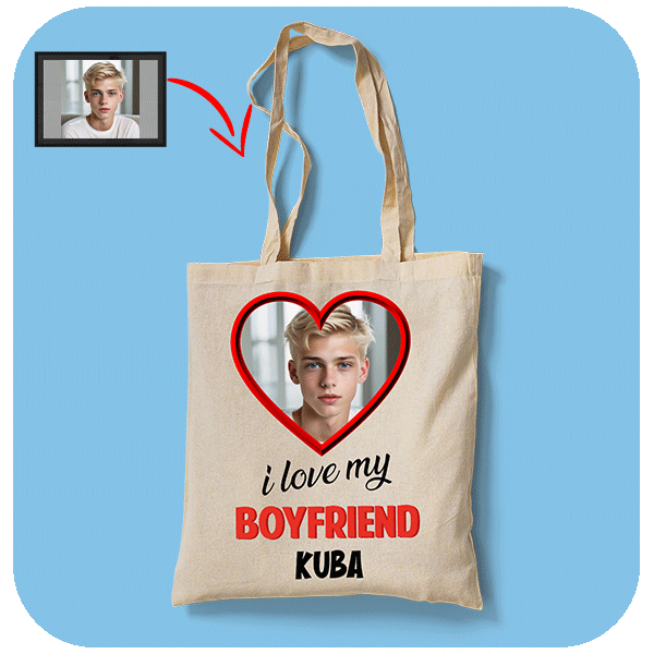 Torba I Love My Boyfriend z imieniem i zdjęciem