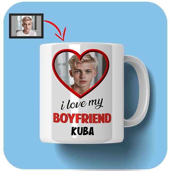 Kubek I Love My Boyfriend ze zdjęciem i imieniem