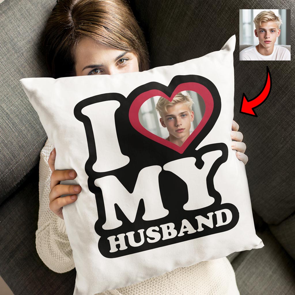 Poduszka I Love My Husband z Twoim Zdjęciem - obrazek 2