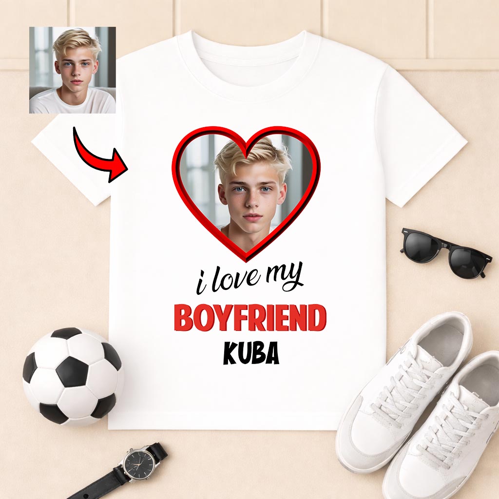Koszulka I Love My Boyfriend z Imieniem i Zdjęciem