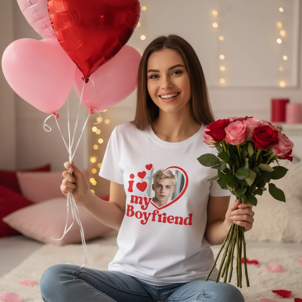 Koszulka I Love My Boyfriend z Nadrukiem - obrazek 2